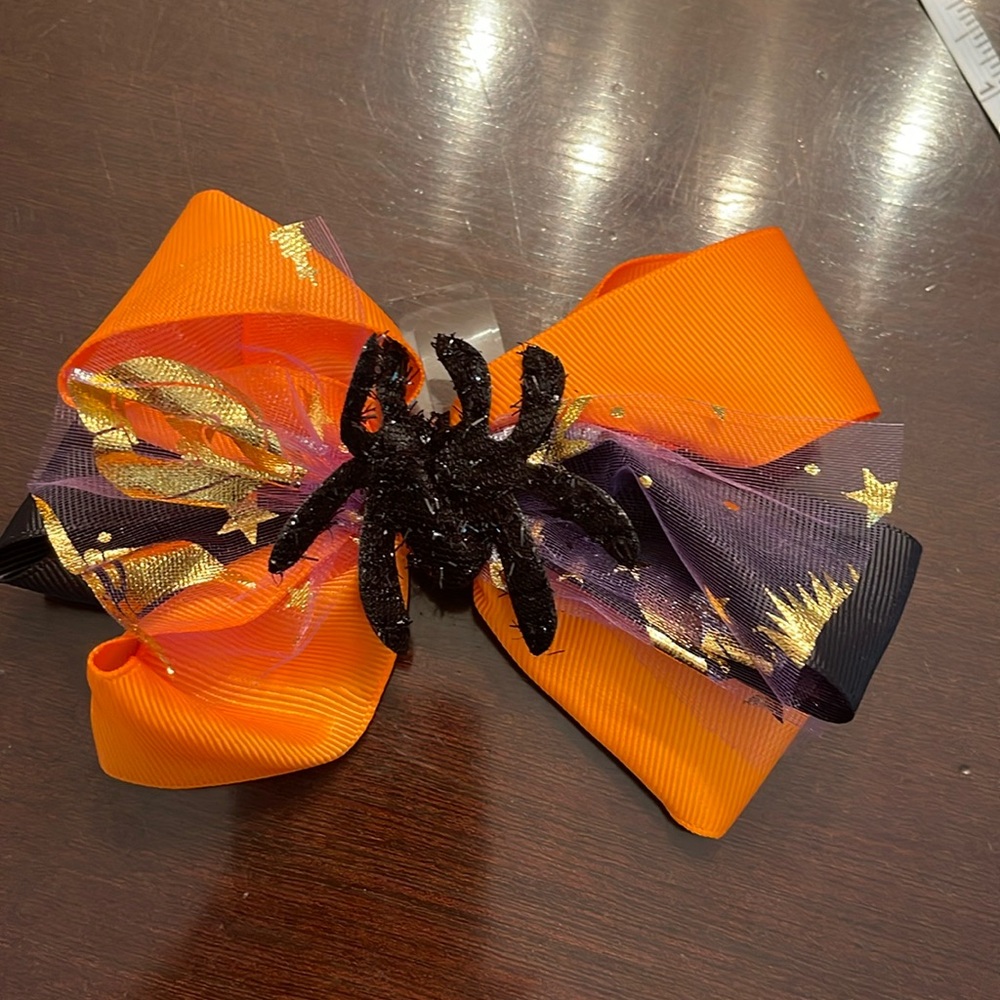Black and Orange spider Hair Bow Halloween glitter tulle nwt